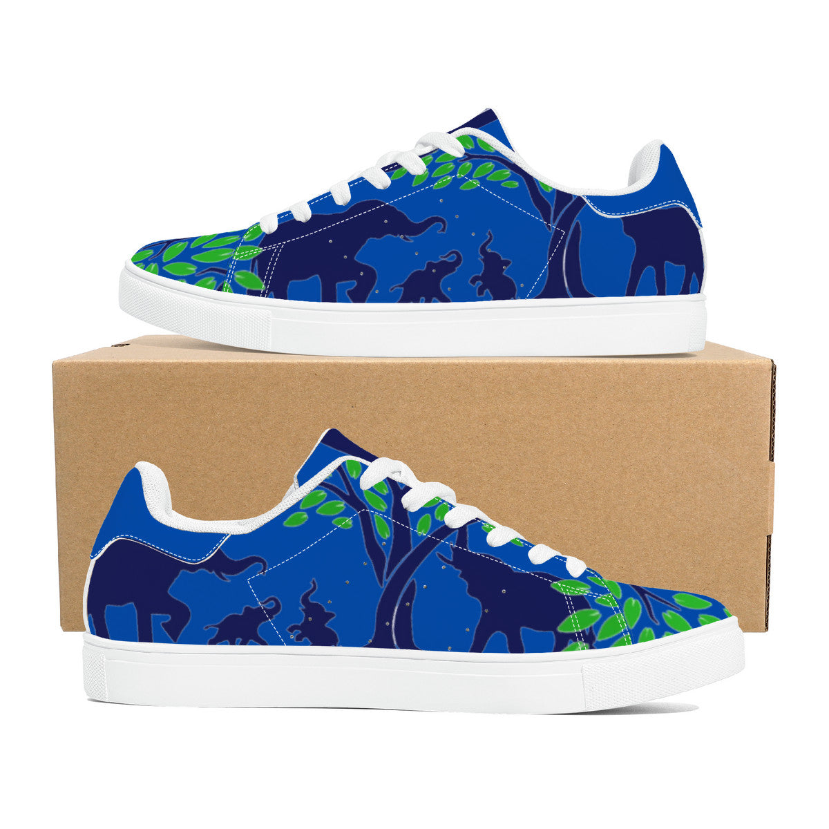 RCO-D27 Low-Top Synthetic Leather Sneakers - Blue AOP